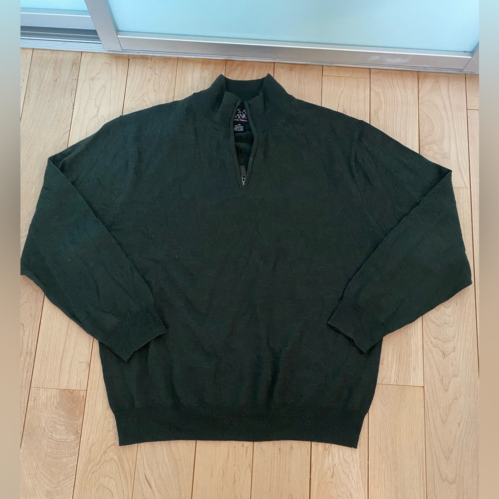Jos. A. Bank Signature Collection Dark Green Wool 1/4 Zip Sweater Size XL